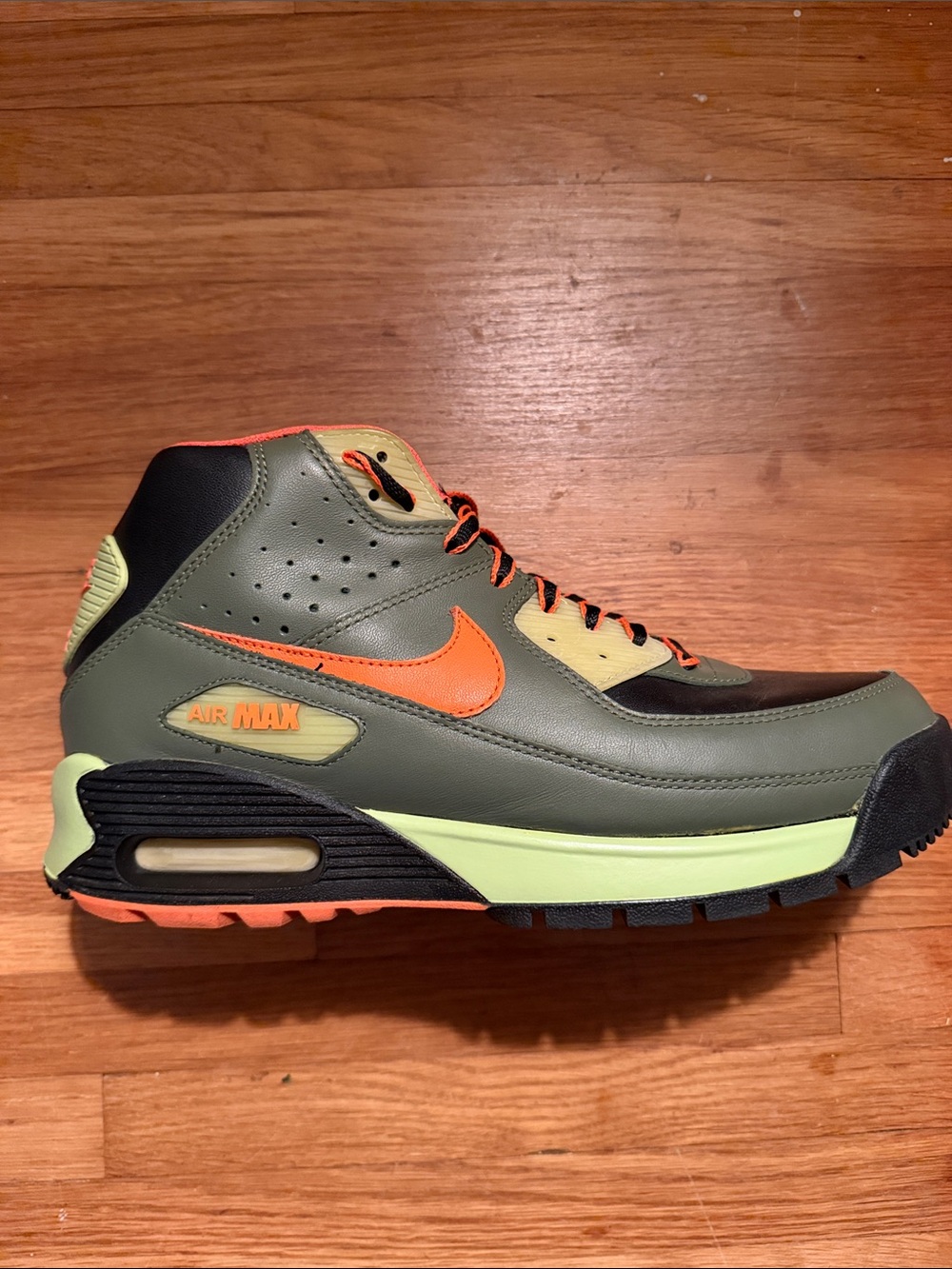 Nike Olive Green and Orange High-Top Sneakers with Black Accents